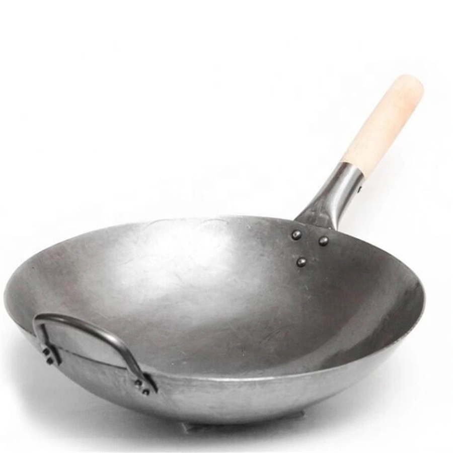 Wooden Handle Carbon Steel Wok Hammered Wok