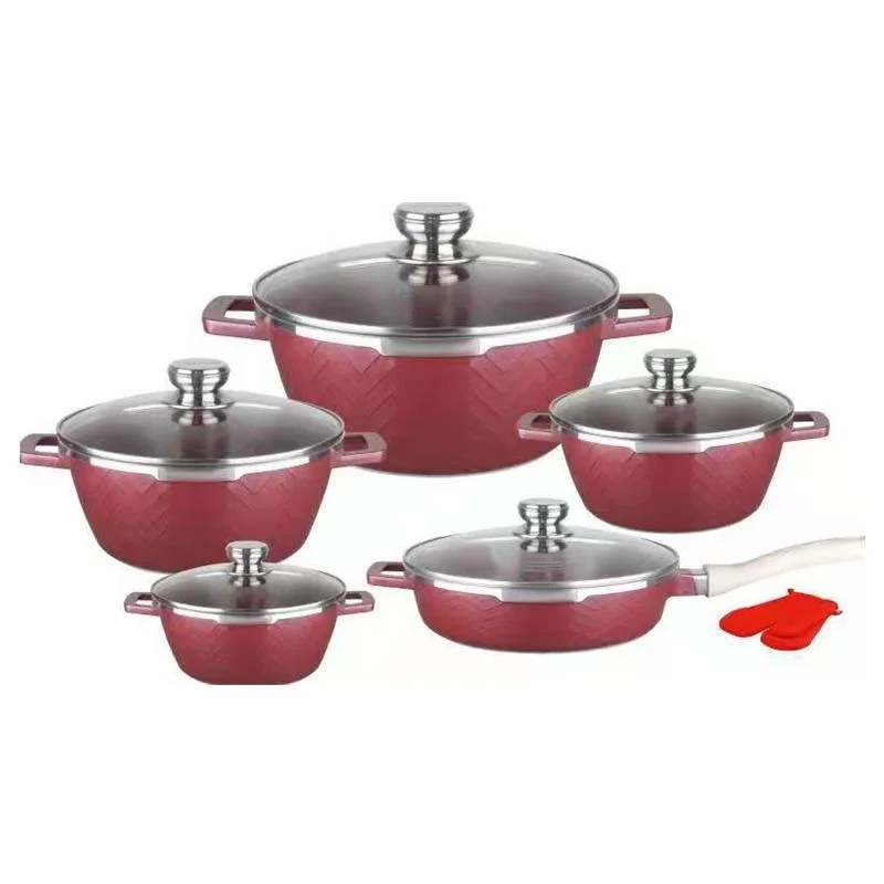 12PCS Aluminum Cookware Set with 2PCS Gloves